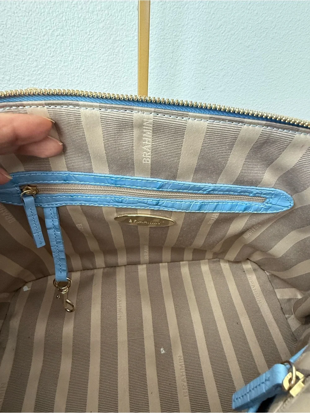 Brahmin Sky Blue Croc-Embossed Satchel